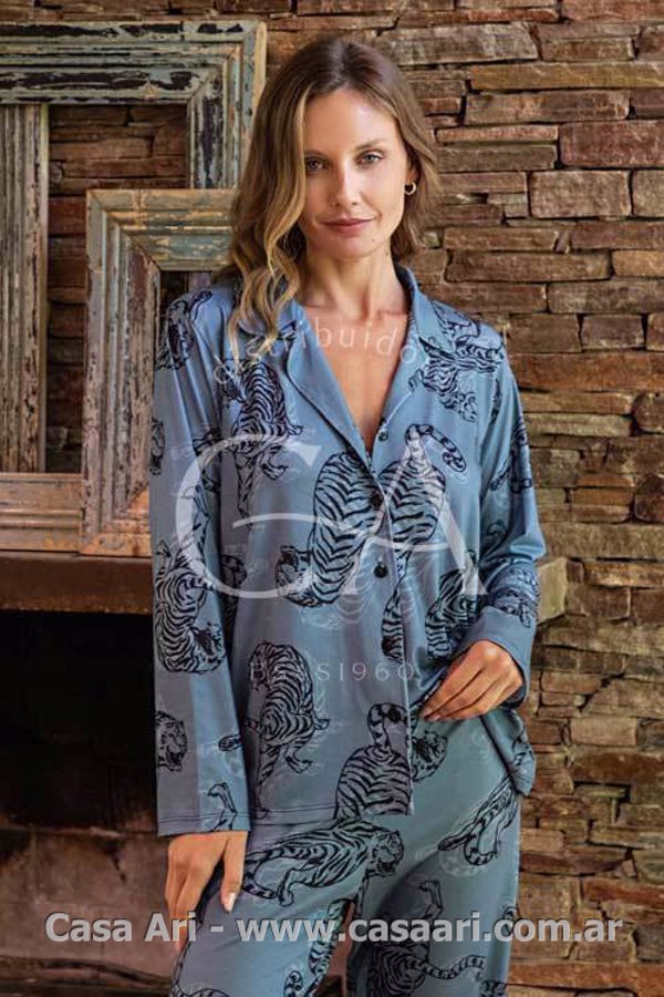 PIJAMA M/L MODAL ABOTONADO SAFARI