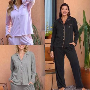 PIJAMA M/L ABOTONADO BORDADO