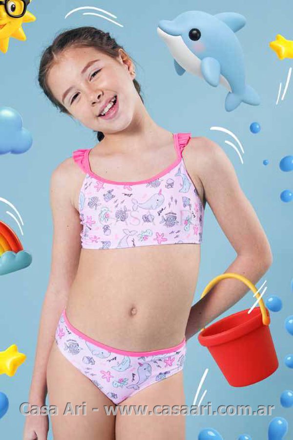 malla niña 2 piezas c/volados
