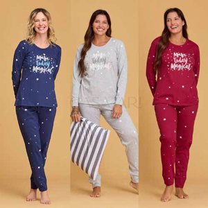PIJAMA M/L CASACA LISA BORDADA