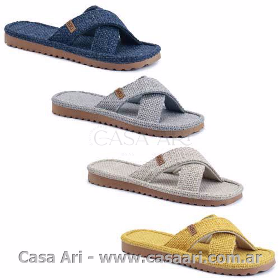 sandalia mujer de lino tiras cruzadas