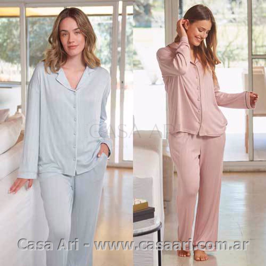 PIJAMA M/L CAMISERO DESAGUJADO
