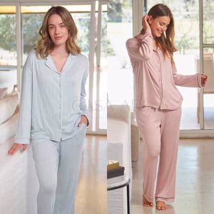 PIJAMA M/L CAMISERO DESAGUJADO